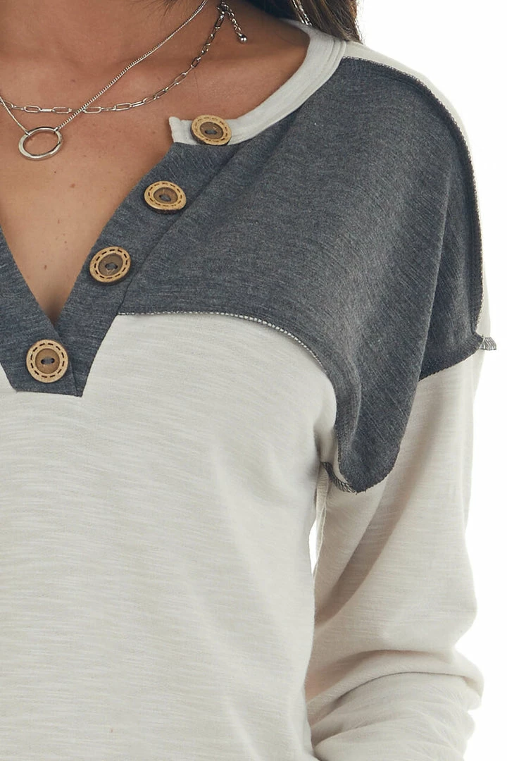 BiBi Charcoal And Cream Button Detailed Knit Top 10 BiBi Charcoal And Cream Button Detailed Knit Top