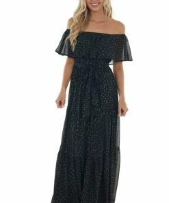 Flying Tomato Dresses Black And Gold Fleck Off Shoulder Maxi Dress 11 Flying Tomato Dresses Black And Gold Fleck Off Shoulder Maxi Dress