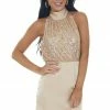Entro Champagne Sequin And Satin Mock Neck Dress Dresses