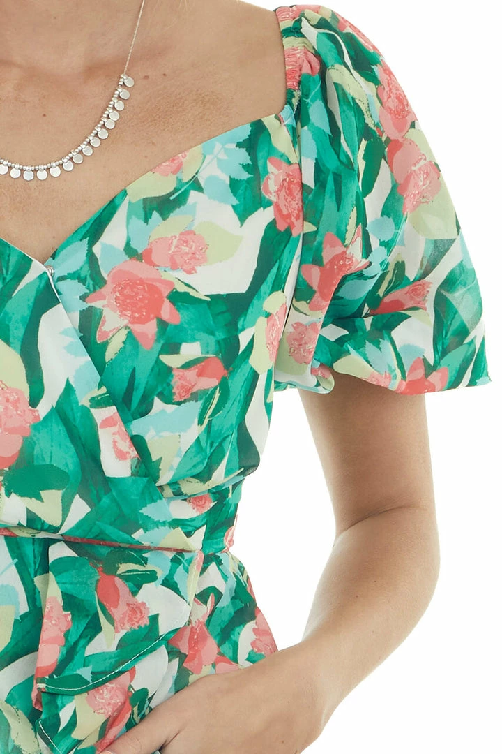 Flying Tomato Jade Floral Ruffle Surplice Peplum Top Tops 12 Flying Tomato Jade Floral Ruffle Surplice Peplum Top Tops