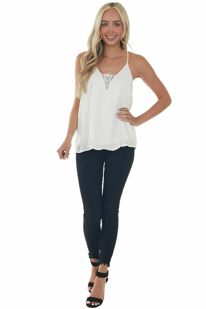 Umgee Tops Off White Lace V Neck Adjustable Strap Cami 18 Umgee Tops Off White Lace V Neck Adjustable Strap Cami