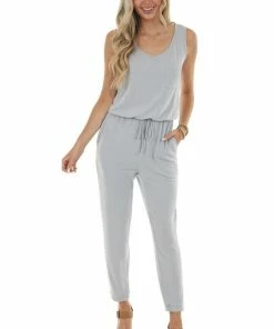 143 Story Heather Grey Sleeveless Jumpsuit With Pocket Dresses