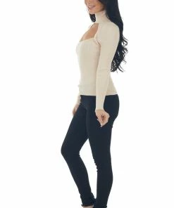 IDEM DITTO Desert Sand Ribbed Knit Long Sleeve Turtleneck 32 IDEM DITTO Desert Sand Ribbed Knit Long Sleeve Turtleneck