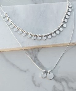 WALL TO WALL Brushed Silver Necklace Set With Coin Pendants