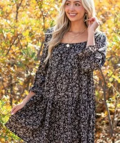 She + Sky Dresses Black Floral Square Neck Tiered Babydoll Dress 33 She + Sky Dresses Black Floral Square Neck Tiered Babydoll Dress
