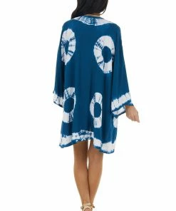 Kori America Sea Blue And Ivory Circle Tie Dye Woven Kimono