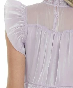 Entro Lilac Glossy Short Dress With Flutter Sleeves 26 Entro Lilac Glossy Short Dress With Flutter Sleeves
