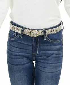 ACCITY Black And Ivory Faux Snakeskin Belt With Double Ring Buckle