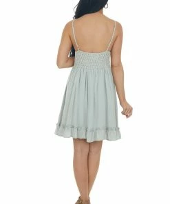Sweet Lemon Faded Mint Sleeveless Dress With Lace Detail