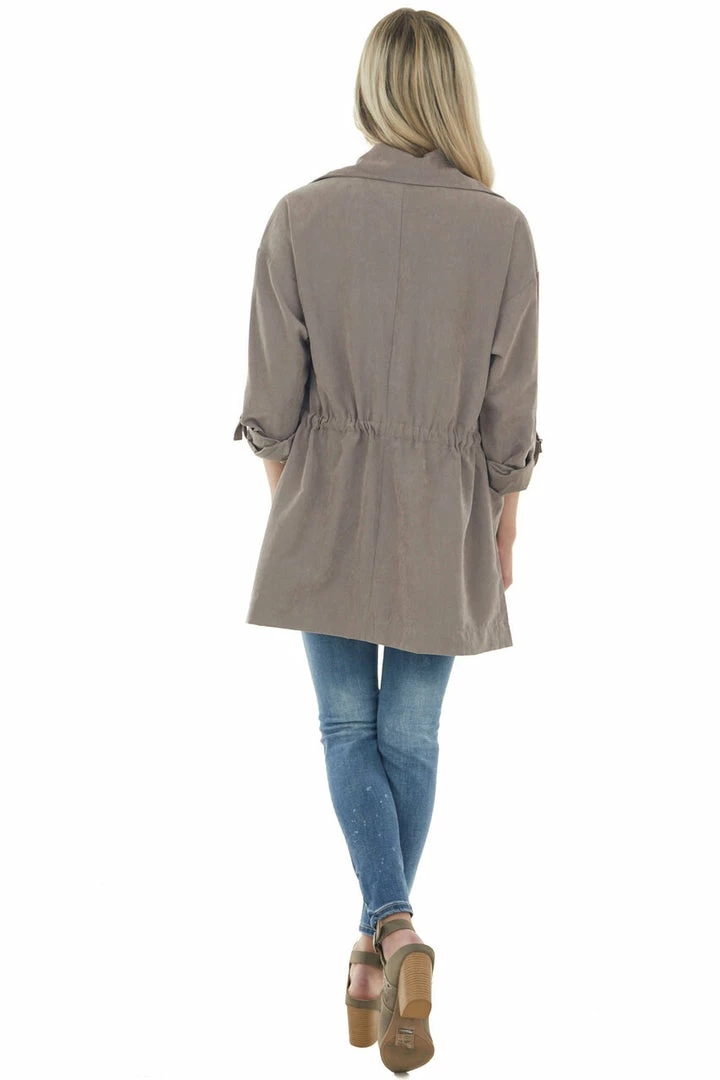 Be Cool Light Taupe Suede Drawstring Trench Jacket Outerwear 14 Be Cool Light Taupe Suede Drawstring Trench Jacket Outerwear