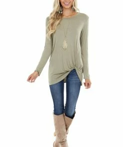 BOMBOM Sage Long Sleeve Knit Top With Side Hem Knot Detail 30 BOMBOM Sage Long Sleeve Knit Top With Side Hem Knot Detail