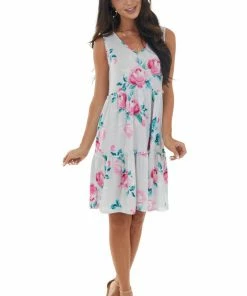 HEIMISH Pearl Floral Print Drop Waist Tiered Dress Dresses