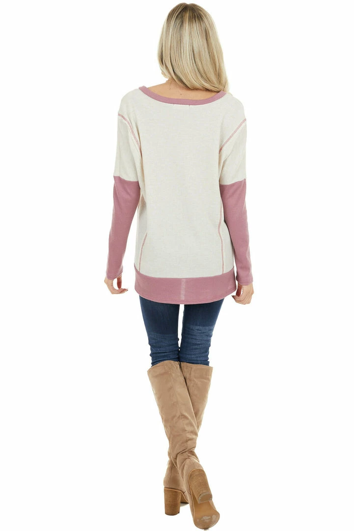 First Love Cream And Mauve Contrast Waffle Knit V Neck Top 15 First Love Cream And Mauve Contrast Waffle Knit V Neck Top