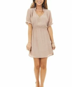 Wishlist Latte Short Dress With Pockets And Ruffle Details