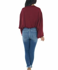 L Love Maroon Bubble Sleeve Blouse With Tie Detail Tops 15 L Love Maroon Bubble Sleeve Blouse With Tie Detail Tops