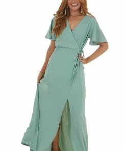 Vanilla Bay Light Juniper Surplice Maxi Dress With Slit 14 Vanilla Bay Light Juniper Surplice Maxi Dress With Slit