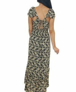 ANGIE Dresses Black Floral Sleeveless Open Back Maxi Dress