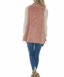 CY Fashion Dusty Punch Fuzzy Open Front Vest With Pockets Outerwear 16 CY Fashion Dusty Punch Fuzzy Open Front Vest With Pockets Outerwear