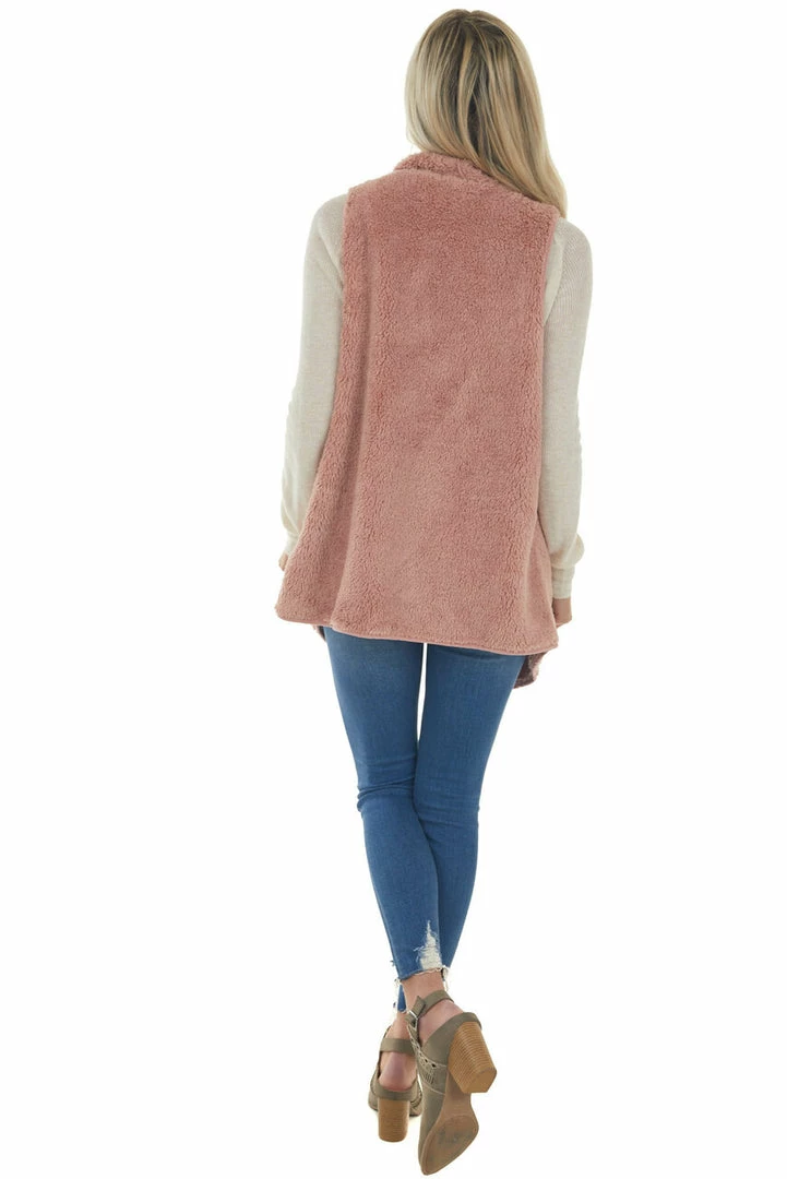 CY Fashion Dusty Punch Fuzzy Open Front Vest With Pockets Outerwear 8 CY Fashion Dusty Punch Fuzzy Open Front Vest With Pockets Outerwear