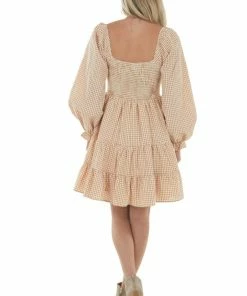 FSL APPAREL Dresses Cream And Rust Long Peasant Sleeve Dress