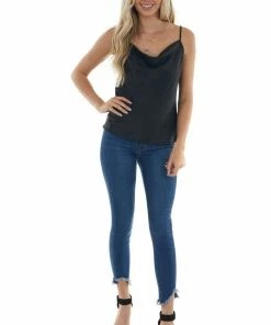 L Love Black Leopard Satin Cami With Cowl Neckline Tops 11 L Love Black Leopard Satin Cami With Cowl Neckline Tops