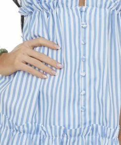 Vine & Love Cornflower And Ivory Striped Print Maxi Dress