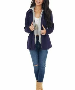 C'est Toi Outerwear Navy Anorak Jacket With Heather Grey Hood Detail