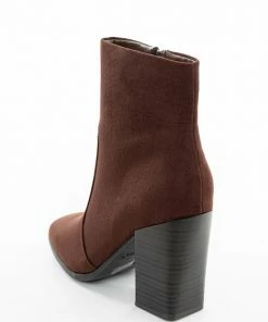 Let's See Style Chocolate Stacked High Heel Faux Suede Booties Shoes