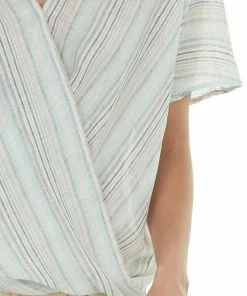 Lime 'N' Chili Tops Off White Multicolor Striped Surplice Top With Short Sleeves