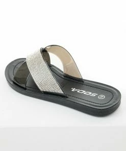 FORTUNE DYNAMIC Shoes Black And Rhinestone Criss Cross Strap Sandals