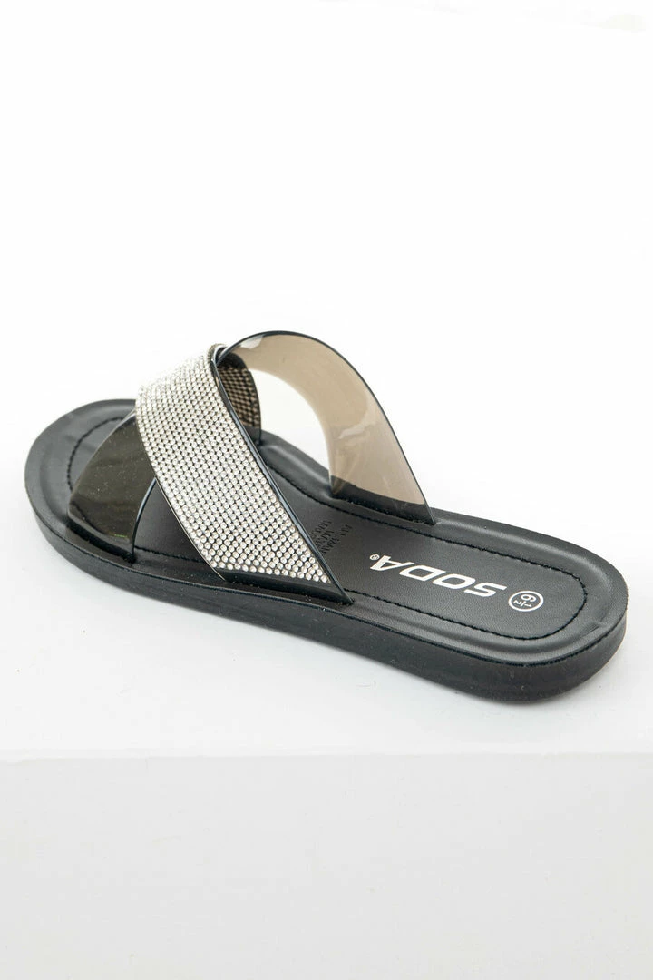 FORTUNE DYNAMIC Shoes Black And Rhinestone Criss Cross Strap Sandals 4 FORTUNE DYNAMIC Shoes Black And Rhinestone Criss Cross Strap Sandals