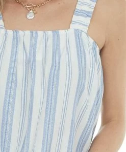 Umgee Tops Cornflower Striped Tank Top With Ruffle Straps