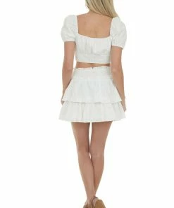 HYFVE Off White Lace Skirt And Cropped Blouse Set Tops