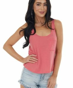 HYFVE Tops Heathered Watermelon Lightweight Knit Tank Top With Pocket