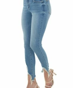 Special A Medium Wash Ripped Hem Mid Rise Skinny Jeans Bottoms