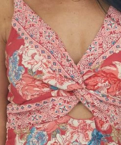 ANGIE Raspberry Floral Print Sleeveless Maxi Dress