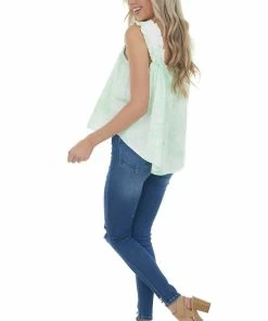 Umgee Lime Green Acid Wash Tank With Ruffled Straps