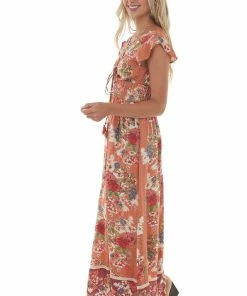 Nostalgia Ginger Floral Print Smocked Waist Maxi Dress