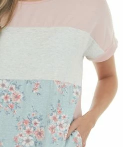 Vanilla Bay Tea Rose Floral Colorblock Dress With Pockets