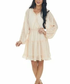 Peach Love Peach Gingham Swiss Dot Ruffle Short Dress