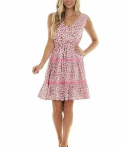 BiBi Carnation Floral And Lace Surplice Woven Dress Dresses