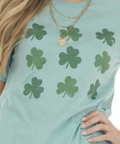 A. Blush Seafoam Shamrock Graphic Sort Sleeve Knit Tee