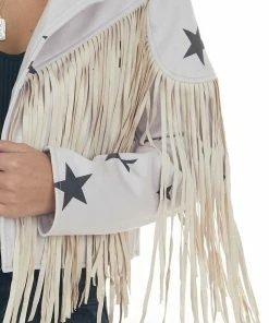 Fantastic Fawn Pastel Mauve And Black Star Faux Suede Jacket