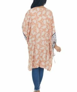 Entro Tops Melon Floral Paisley Print 1/2 Sleeve Kimono 30 Entro Tops Melon Floral Paisley Print 1/2 Sleeve Kimono