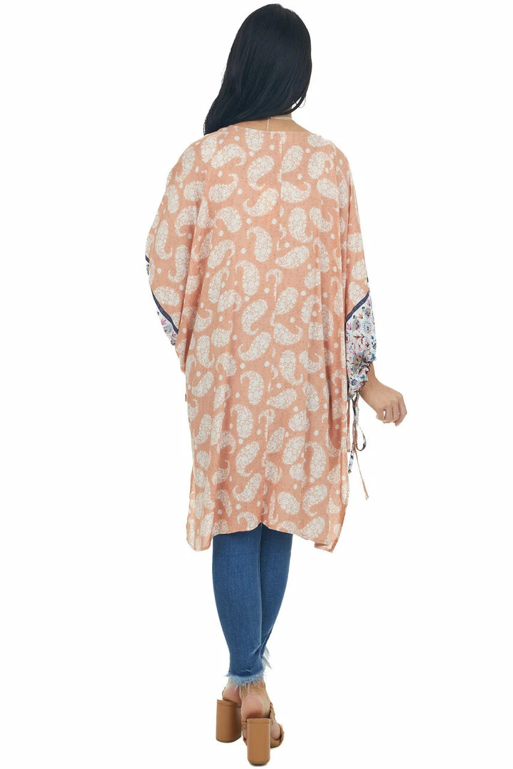 Entro Tops Melon Floral Paisley Print 1/2 Sleeve Kimono 16 Entro Tops Melon Floral Paisley Print 1/2 Sleeve Kimono