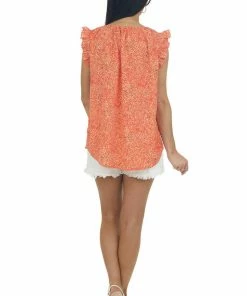 Hailey & Co Fire Dotted Ruffle Trim Cap Sleeve Blouse