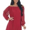 SugarFox Crimson Off The Shoulder Lace Short Dress