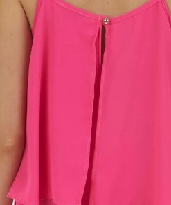 VISION Hot Pink Double Layer Flowy Sleeveless Blouse Tops