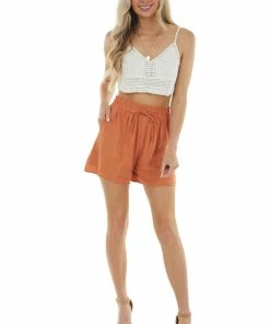 Staccato Tawny Orange Elastic Waist Shorts With Pockets