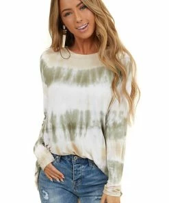 FSL APPAREL Sage And Oatmeal Tie Dye Soft Knit Top With Long Sleeves Tops 29 FSL APPAREL Sage And Oatmeal Tie Dye Soft Knit Top With Long Sleeves Tops